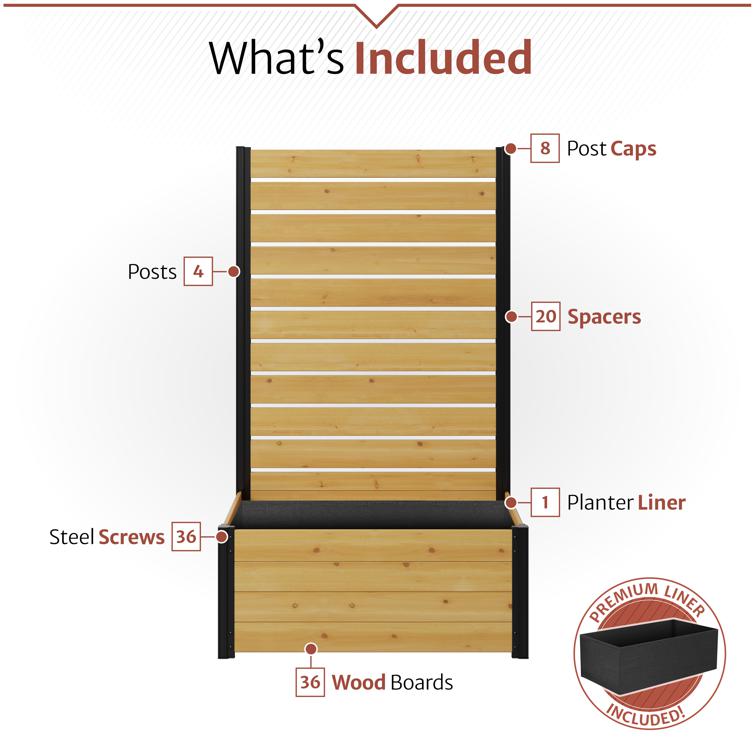 Concord Freestanding Wood Privacy Screen w/ Planter Box (73in H x